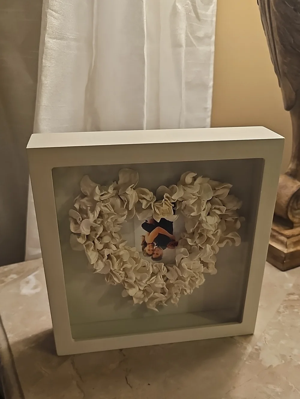 White Floral Heart Shadow Box Frame by world Paper 8x8